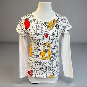 Chic Graphic Long Sleeve Tee - White and Red